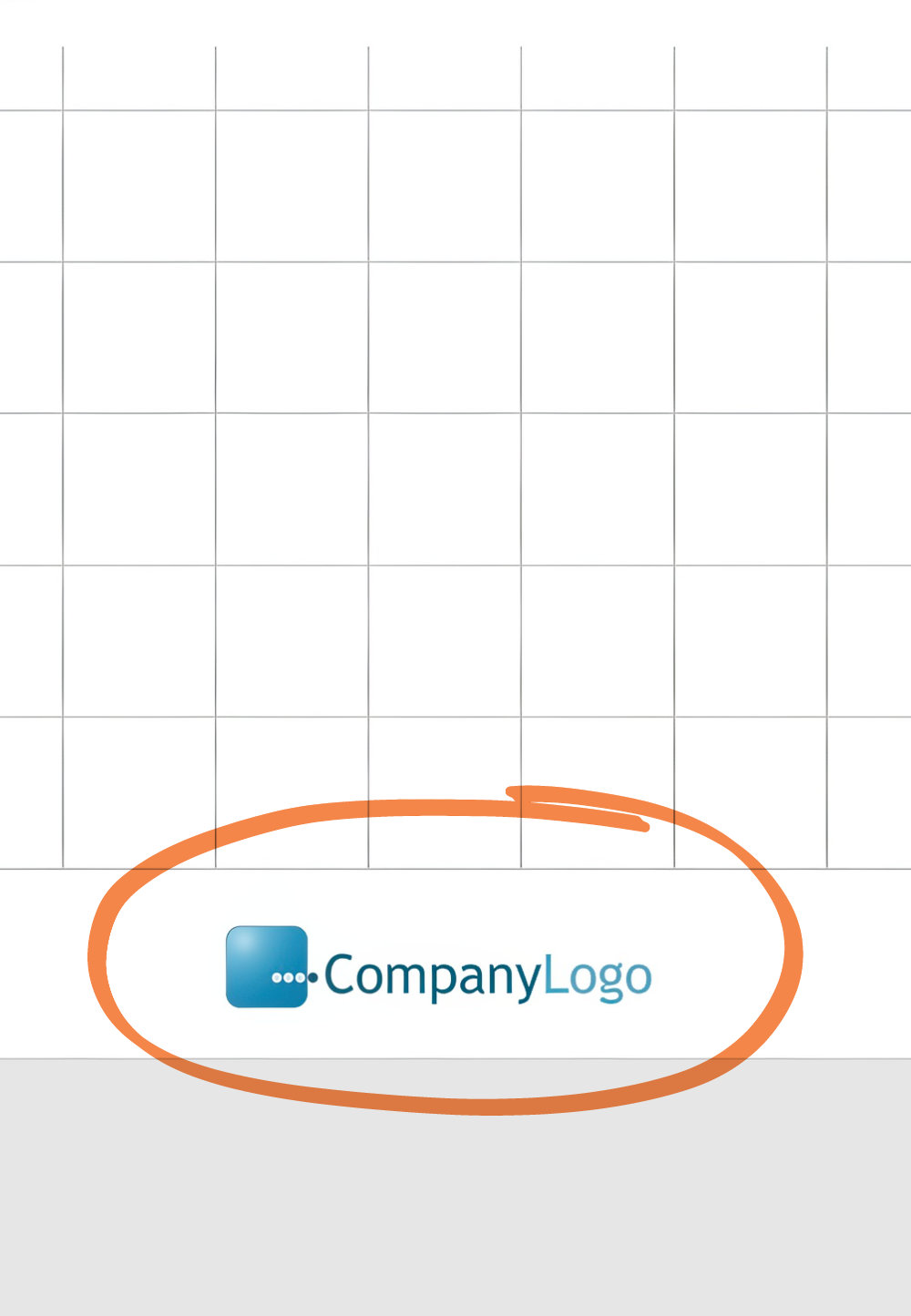 Am Ende eines gedruckten Flipcharts ist ein Firmenlogo zu sehen, das die Identität der Firma widerspiegelt.