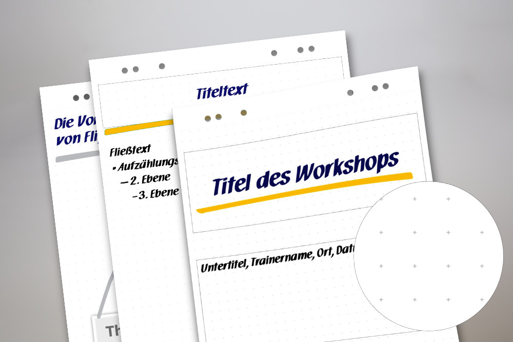 Abbildung von drei Flipcharts mit Kreuzraster