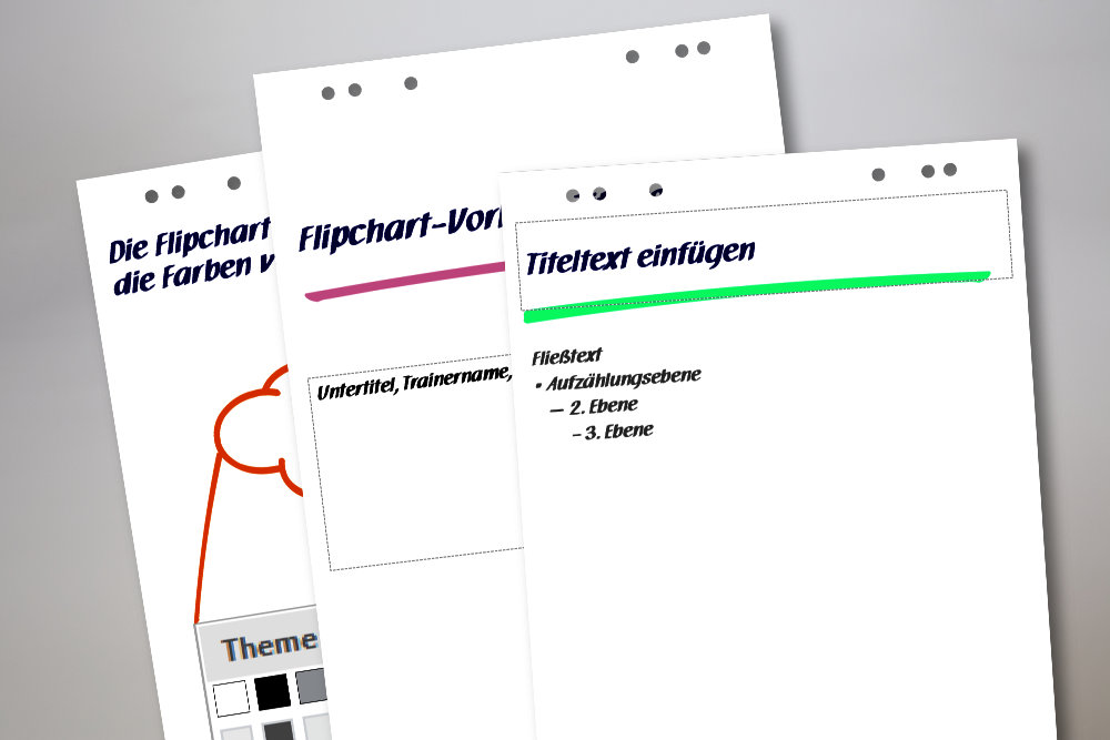 Abbildung von drei Flipcharts ohne Einteilung